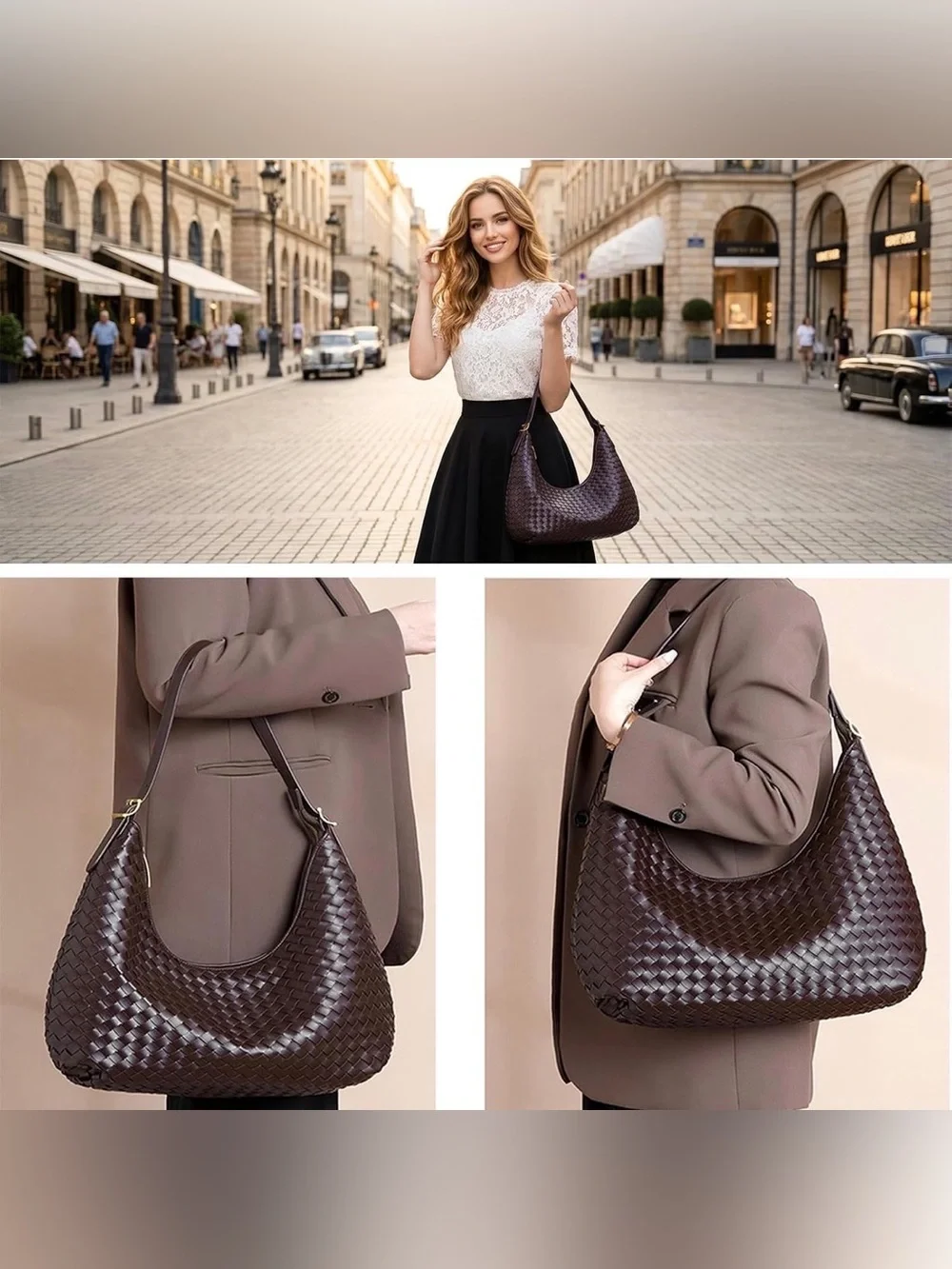 Woven Vegan Leather Hobo Bag in Chocolate Brown Basket Weave, NWT🤎💫